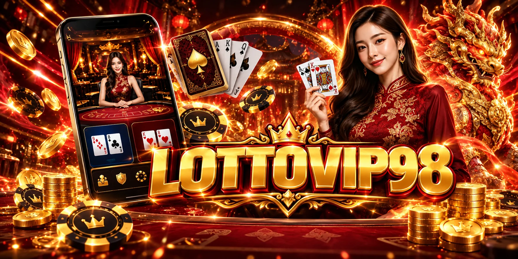 แบนเนอร์คาสิโนสด LOTTOVIP98 และโต๊ะเกมออนไลน์
